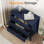 RoyalCraft 32" Large Nightstand, Fluted Painted Wood Dresser with 3 Spacious Drawers, Blue Modern Bedside Table for Bedroom - Image 3