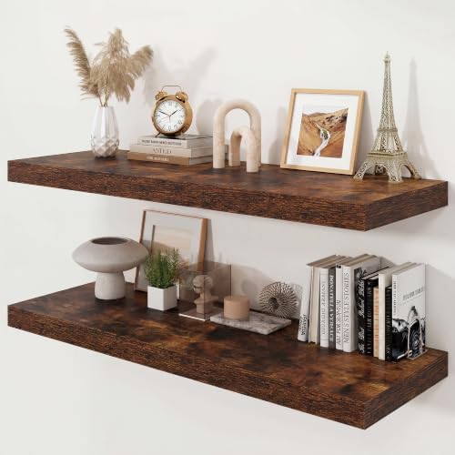 40" Rustic Brown Floating Shelves 12inch Deep Wall Shelf, Set of 2 by Ornawit
