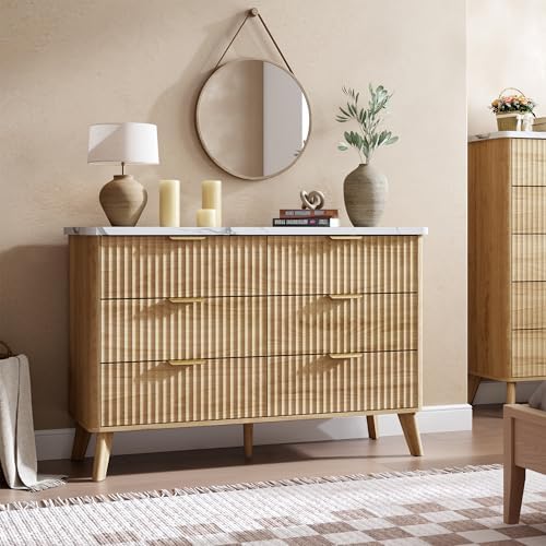 GarveeHome Fluted Dresser for Bedroom with 6 Deep Drawers, Natural Oak - Image 3