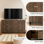 Furniway Walnut Dresser for Bedroom, Modern Dresser with 6 Drawers and Smooth Slides, Wide Chest of Drawers with Golden Handles for Bedroom, Living Room, Closet, 15.7" D x 55.1" W x 31.4" H - Image 3