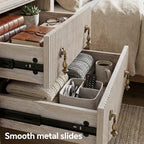 FUSUNBAO Fluted Nightstand with Charging Station & 2 Drawers,Nature Oak - Image 6