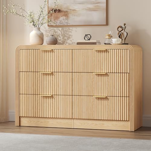 Decofy 47" W Fluted 6-Drawer Dresser for Bedroom, Natural Oak - Image 5