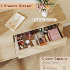 HUAHUU Fluted 9 Drawers Dresser, 60" Mid Century Modern & Chests of Drawers, Curved Profile Design, Dresser TV Stand, for Entryway, Hallway, Bedroom, Oak - Image 3