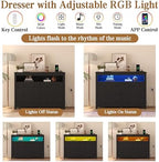 Wodeer Black Dresser 6 Drawer Dressers for Bedroom with LED Lights, Charging Station, Wood Chest of Drawers with Metal Handles, Modern TV Stand Storage Cabinet for Living Room, Hallway, Entryway - Image 5