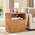 LEYAOYAO Fluted Nightstand with Charging Station, 23" Modern Night Stand with Woodgrain Top, 2 Drawers End Table w/Storage, Bedside Tables for Bedroom, Living Room, Curved Profile Design,Brown by LEYAOYAO-Findtheshiningpointofyourideallife%EF%BC%81