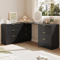 MAISONARIA L-Shaped Rotatable 9 Drawer Dresser for Bedroom, 71" Wide Deformable Black Dresser with Gold Metal Handles, Modern Fluted Chest of Drawers for Bedroom, Living Room, Entryway, Hallway by MAISONARIA