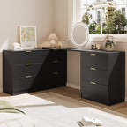 MAISONARIA L-Shaped Rotatable 9 Drawer Dresser for Bedroom, 71" Wide Deformable Black Dresser with Gold Metal Handles, Modern Fluted Chest of Drawers for Bedroom, Living Room, Entryway, Hallway by MAISONARIA