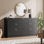 MAISONARIA Black 7 Drawer Dresser for Bedroom, 55.9" Wide Modern Fluted Dresser with Gold Metal Handles, Wide Chest of Drawers for Bedroom, Living Room, Entryway, Hallway - Image 6