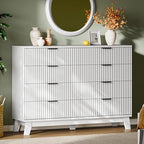 Xixini Fluted Dresser with 8 Drawers, 54" Wide Modern Chest of Drawers with Metal Handle, Wooden Dresser TV Stand, Wood Closet Clothes Storage Organizer for Bedroom, Living Room, Hallway, Solid White by Xixini