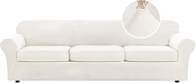 H.VERSAILTEX Modern Velvet Plush 4 Piece High Stretch Sofa Slipcover Furniture by HVERSAILTEX