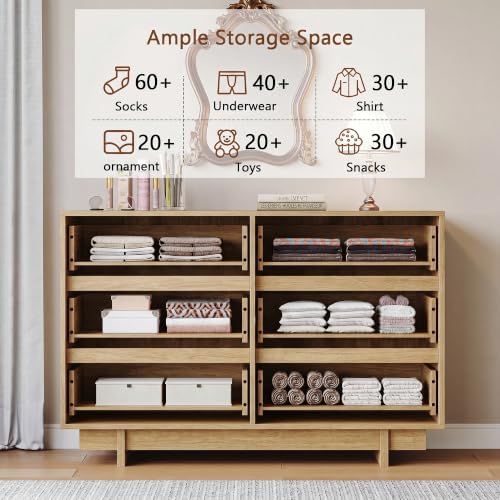 HOUROM Oak Dresser for Bedroom, 47in Modern 6 Drawer Chest of Drawers - Image 6