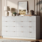 HOUROM 55“ Wide White Fluted Dresser for Bedroom with 10 Drawers by HOUROMDresserforBedroom