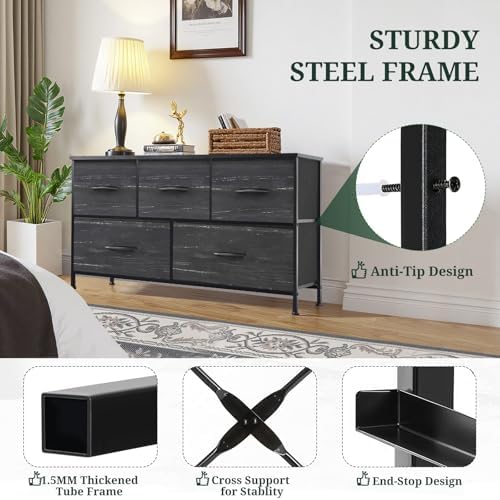 5-Drawer Dresser for Bedroom, Anti-Tip Wide Storage Organizer Fabric - Image 4