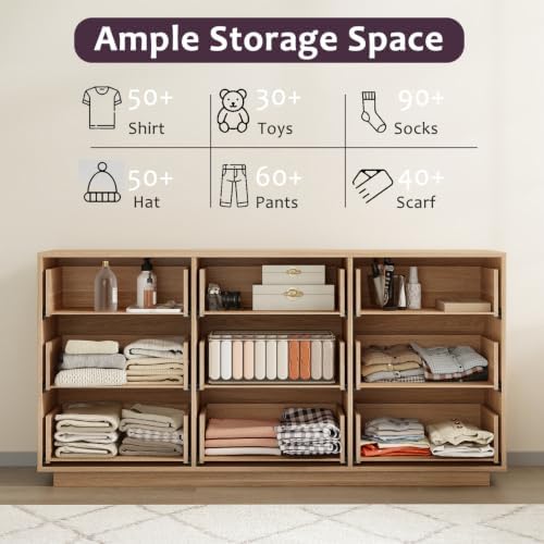 9 Drawer Dresser for Bedroom, 59.1" Wide Double Chest of Drawers with Storage, Wood Dresser TV Stand, Modern Closet Store Organizer for Living Room, Hallway, Nursery, Natural Oak - Image 4