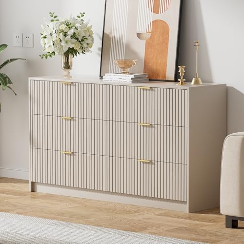 Furniway Beige Dresser for Bedroom, Modern Dresser with 6 Drawers and Smooth Slides, Wide Chest of Drawers with Golden Handles for Bedroom, Living Room, Closet, 15.7" D x 55.1" W x 31.4" H - Image 7