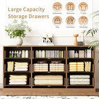 9 Drawer Fluted Dresser for Bedroom with Deep Drawers, Light Walnut丨63 Wide Wood Dresser, Large Chest of Drawers, Modern Long TV Stand, Storage Cabinet Side Table for Living Room, Hallway - Image 5
