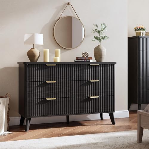 GarveeHome Fluted Dresser for Bedroom with 6 Deep Drawers, Black - Image 3