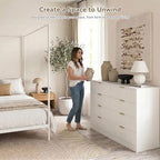 White 8 Drawer Dresser for Bedroom, 55" Wide Fluted Chest of Drawers with Gold Metal Handles, Modern Wooden Dresser, Closet Storage Organizer Mid Century TV Stand for Living Room Hallway - Image 4