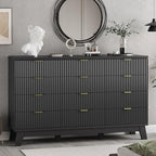 Xixini Fluted Dresser for Bedroom with 12 Drawers, 57" Wide Modern Chest of Drawers with Metal Handle, Wooden Dresser TV Stand, Wood Closet Clothes Storage Organizer for Living Room, Hallway, Black by Xixini