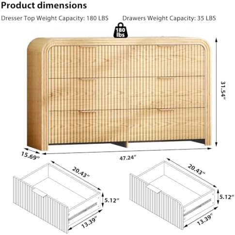 Ieejdn 47" Modern Chest of Drawer, 6 Deep Drawers,Clothes Organizer,Large Storage Cabinet for Living Room, Bedroom,Dresser TV Stand, Wood Drawer Organizer for Living Room, Hallway, Wood - Image 2