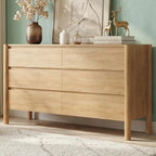 CHUWELL 47.2" Wide Oak 6 Drawer Dresser for Bedroom with Solid Wood Legs by CHUWELLStorageCabinet