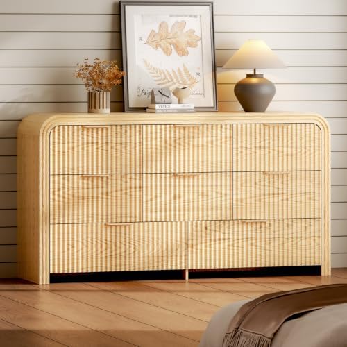 Ieejdn 55.12" Modern Chest of Drawer, 8 Deep Drawers,Clothes Organizer,Large Storage Cabinet for Living Room, Bedroom,Dresser TV Stand, Wood Drawer Organizer for Living Room, Hallway, Oak by Ieejdn
