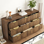 9 Drawer Fluted Dresser for Bedroom with Deep Drawers, Walnut丨63 Wide Wood Dresser, Large Chest of Drawers, Modern Long TV Stand, Storage Cabinet Side Table for Living Room, Hallway - Image 6