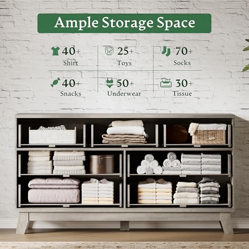 Xixini Fluted Dresser with 7 Drawers, 58" Wide Modern Chest of Drawers with Metal Handle, Wooden Dresser TV Stand, Wood Closet Clothes Storage Organizer for Bedroom, Living Room, Hallway, Light Grey - Image 4