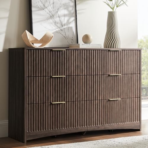 Amada Modern 6 Drawer Dresser, Fluted Wood Chest of Drawers, Walnut by AMADAHOMEFURNISHING
