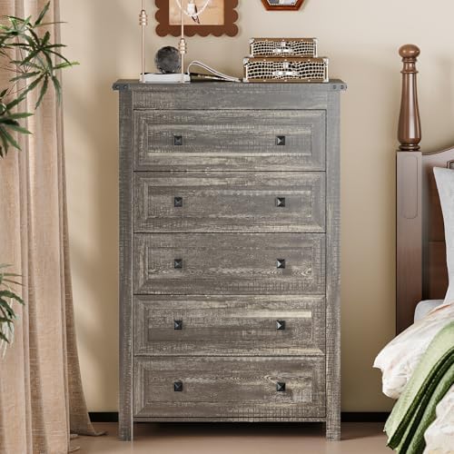 Xixini 45.5" Tall 5-Drawer Farmhouse Dresser for Bedroom, Dark Brown - Image 7