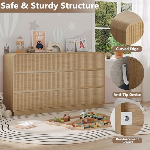 BORNOON Dresser for Bedroom with 9 Drawers, Fluted Chest of Drawers with Round Curved Corner, Hidden Handles, Modern Wood Storage Organizer for Bedroom, Nursery, Living Room - Image 4