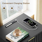 TEENFON Fluted Nightstands Set of 2, Night Stand with Charging Station and LED Light, Nightstand with Storage Drawer and Open Shelf, Bedside Table for Small Space, Bedroom, Black - Image 5