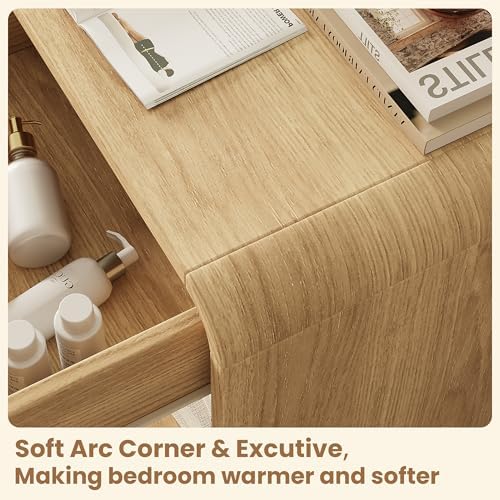Modern Curved Nightstands Set of 2 with Open Shelf,Natural Oak - Image 4