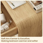 Modern Curved Nightstands Set of 2 with Open Shelf,Natural Oak - Image 4