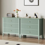 RoyalCraft 32" Large Nightstand Set of 2, Fluted Painted Wood Bedside Table with 3 Spacious Drawers, Modern End Table for Bedroom, Living Room, Light Green by Bringyoubetterlife