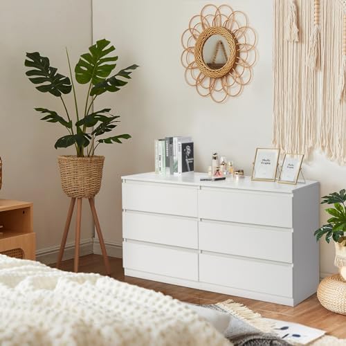 Karl home White 55-Inch 6 Drawer Modern Dresser, Bedroom Storage Chest - Image 2