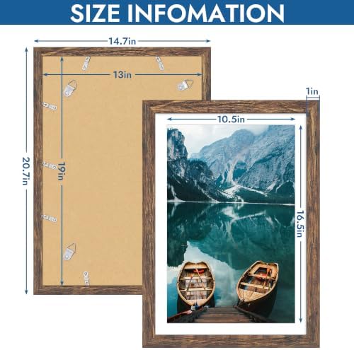 Hongkee 13x19 Picture Frame Set of 4, 13 x 19 Rustic Brown Wood(Mat 11x17) - Image 3