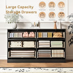 6 Drawers Fluted Dresser for Bedroom, 55" Wide Wooden Dresser with Deep Drawers, Large Floor Chest of Drawers, Modern Long TV Stand, Storage Cabinet Side Table, Black - Image 4