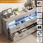 Wodeer Grey Dresser for Bedroom, Wooden 4 Drawer Dresser with LED Light, Dressers & Chests of Drawers with Metal Handles, Storage and Organization for Bedroom, Hallway, Entryway, Gray - Image 6