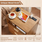 LEYAOYAO Fluted Nightstand Set of 2 with Charging Station,23" Modern Nightstand with Woodgrain Top, 2 Drawer End Table w/Storage, BedsideTables for Bedroom, Living Room, Curved Profile,Brown - Image 5