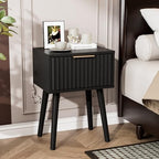 VINGLI Night Stand Set 2, Fluted Nightstands with Drawer, Mid Century Modern Nightstands Set of 2, Bedside Table, End Table, Wood Nightstand for Bedroom, Black, 15.75" W*11.81" D*21.85" H - Image 3