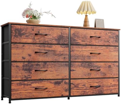 Furnulem Long Dresser for Bedroom, TV Stand for 55'', 8 Drawer Dorm Dresser by Furnulem