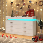 Hlivelood 6 Drawer Dresser with LED Light and Charging Station, Modern Chest of Drawers for Closet, Wide Drawer Organizer Cabinet for Bedroom, Living Room, Entryway, Hallway(6 Drawer White) - Image 6