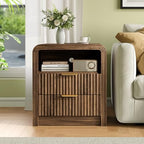 Decofy Fluted Nightstand with Charging Station, 2 Drawers, Walnut - Image 5