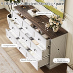 Farmhouse 9 Drawers Dresser Chests for Bedroom, White 9 Drawers TV Stand - Image 3