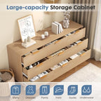 DUMOS Fluted 9 Drawer Dresser for Bedroom, 57.1" Wide Modern Chest of Drawers with Gold Metal Handles, Wooden Dresser TV Stand, Storage Organizer Unit for Living Room, Hallway, Natural Oak - Image 4
