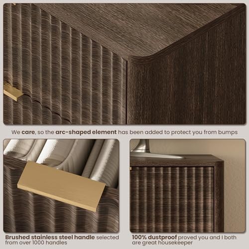 43" Hight Fluted 5 Drawers Dresser for Bedroom,Curved Edge,Walnut - Image 4