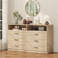 Bigbiglife 6 Drawers Dresser for Bedroom Wooden Drawer with Open Storage Cubby, Double Wide Dresser Organizer for Bedroom, Living Room, Entryway, Hallway (Light Oak) by Bigbiglife