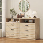 Bigbiglife 6 Drawers Dresser for Bedroom Wooden Drawer with Open Storage Cubby, Double Wide Dresser Organizer for Bedroom, Living Room, Entryway, Hallway (Light Oak) by Bigbiglife