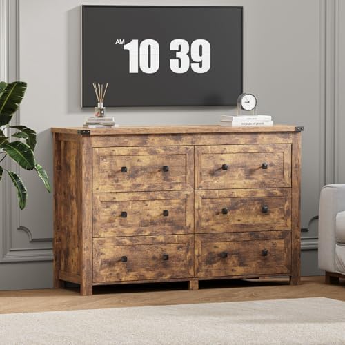 Wodeer 6 Drawer Dresser for Bedroom, Brown Modern Dressers & Chests of Drawers with Metal Handles, Closet Storage Dresser, Storage Cabinet and Organizer with Drawers by WODEER